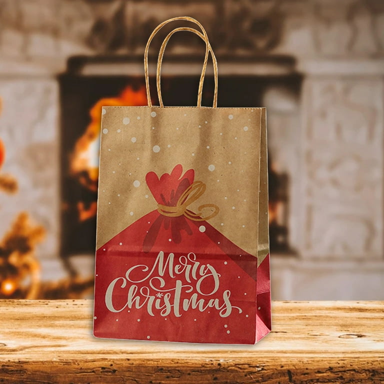 12Pcs Eye catching Christmas Gift Bags Folding Cartoon Kraft Paper Printed Gift Pouch for Holiday Walmart