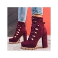 thumbnail image 3 of Woobling Ladies Mid Top High Heel Block Heels Bootie Formal Casual Round Toe Booties Womens Platform Wine Red 4.5, 3 of 3