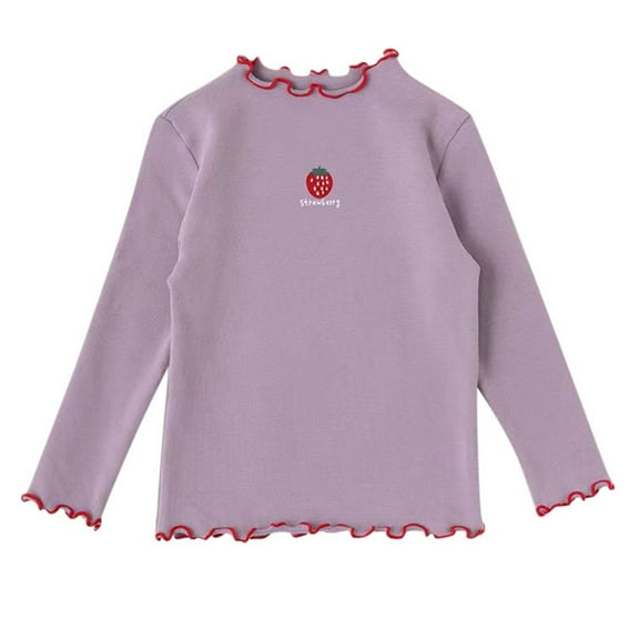 Little Girl Shirts Long Sleeve Ruffle Cotton Print Casual Tops Blouse For Girls Trendy Size 5-6T,Purple