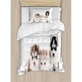 thumbnail image 3 of Alaskan Malamute Queen Size Duvet Cover Set, Three Adorable Little Siberian Puppies Blue Eyes Friends Pedigree Image, Decorative 3 Piece Bedding Set with 2 Pillow Shams, Multicolor, by Ambesonne, 3 of 3