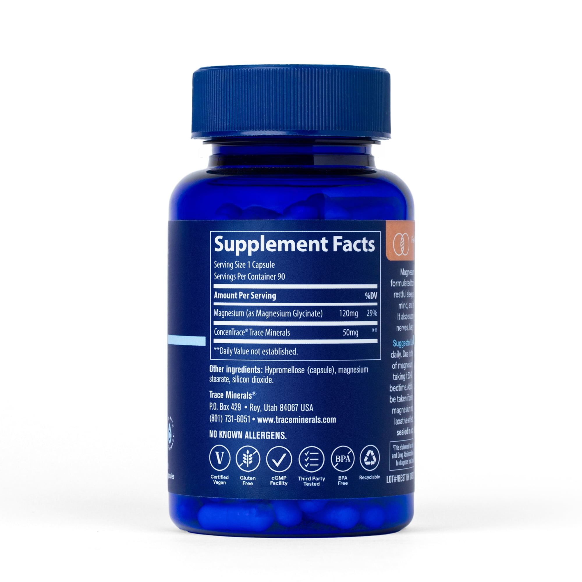 (3 pack) Trace Minerals Magnesium Glycinate Capsule Supplement for Healthy Sleep and Relaxation Support, 90 Count (90 Servings)