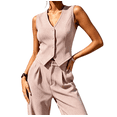 thumbnail image 4 of HBDesign Women Summer Seersucker 2 Piece Set V-Neck Vest Wide Leg Pants Slim Fit Outfit, 4 of 6
