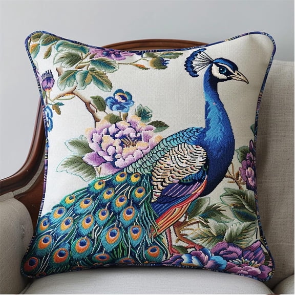 Latch Hook Kits Pillow Flowers And Peacocks 17X17 In Printed Canvas Cushion Crochet Yarn Needlework Hook Latch Diy Kit Embroidery Pillowcase Rug Cover Home Sofa Christmas Decoration