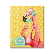 Stupell Industries Flamingo Calling Dial Telephone Groovy Flowers Wallpaper Graphic Art Gallery Wrapped Canvas Print Wall Art, Design by Amelie Legault