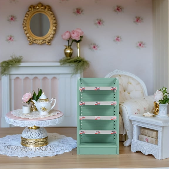 PENIKOKO Mini Bakery Cabinet Rack Plastic Light Green Storage For Dollhouse Indoor Set