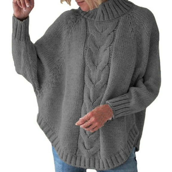 Vedolay Womens Sweaters 2023 Long Sleeve Crop Tops Turtleneck Knitted Pullover Tops Grey,L