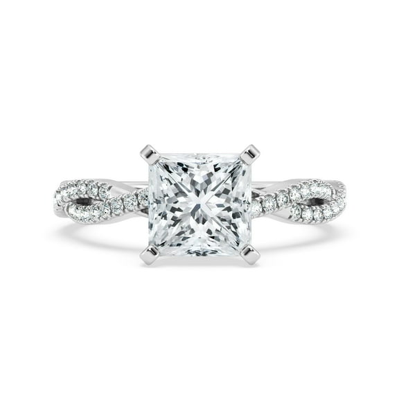 Spot Jewelry 1.7 Ct Twisted Solitaire Engagement Ring - Princess Cut Moissanite - 14K White Gold Plated Wedding Jewelry for Special Occasions