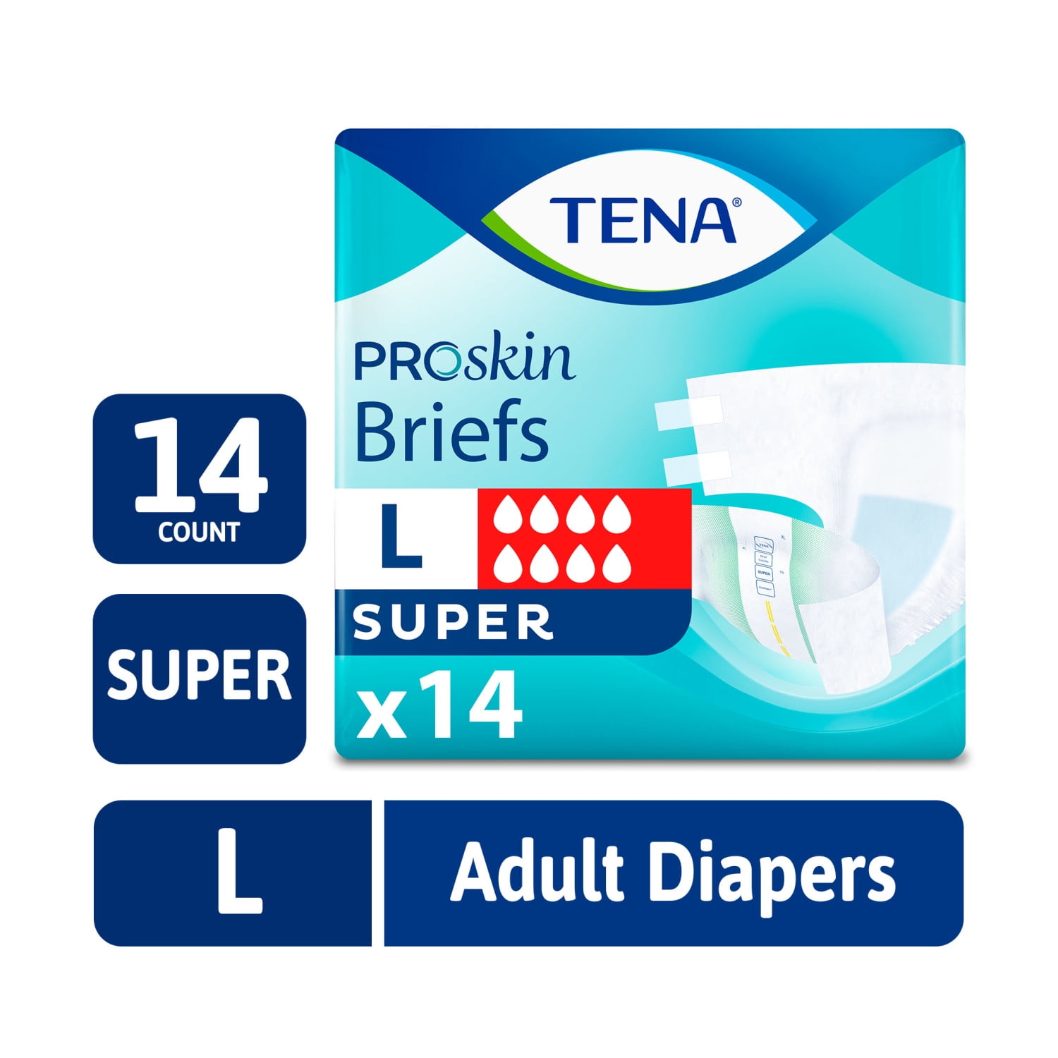 TENA ProSkin Unisex Adult Diapers, Super Absorbency, Large, 14 Count
