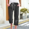 thumbnail image 2 of ZyeKqe Women Capri Pants Drawstring Elastic Waisted Capris Wide Leg Cropped Trousers Summer Casual Loose Pants, 2 of 4