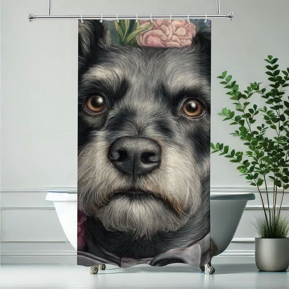 RKSupls Christmas Shower Curtain, Cute Schnauzer Shower Curtain with Hooks for Christmas Home Bathroom Decor Washable Curtains, 36x72 in