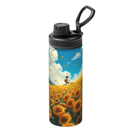 

Tebeau Clear Sky Sunflower Print Water Bottle 18oz Sports Insulated Kettle Stainless Steel Outdoor Drinking Bottles Fashion Travel Cup