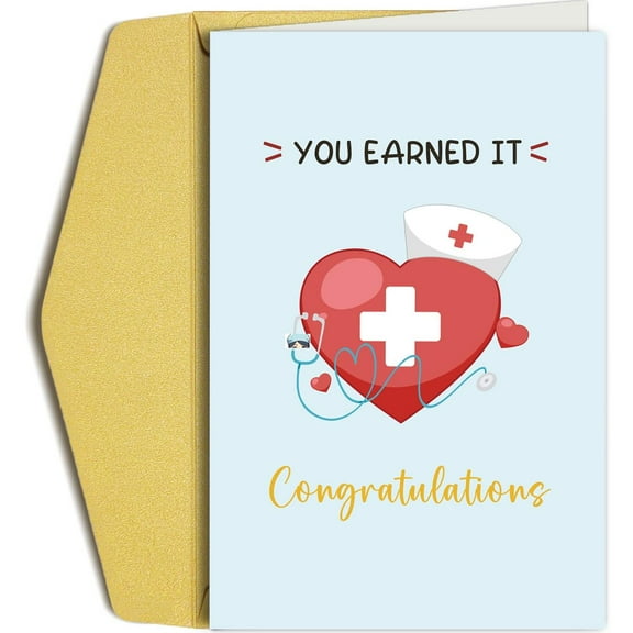 Nurse Graduation Congratulations Card – “You Earned It” Design with Heart & Stethoscope – Blank Inside – Envelope Included – Perfect Gift for Nursing Graduates