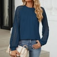 thumbnail image 2 of Women's T-Shirts Ladies Autumn Winter Lace Patchwork Round Neck Loose Long Sleeve Comfortable Casual Blouse Top, 2 of 2