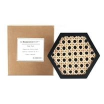 MomentDecor Unique Rattan Wood Coasters Hexagon Shape Set of 4 Exclusive 4.2" Size Classic Black Wood Natural Handwoven Real Rattan Stylish Decor Protect Surfaces