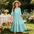 thumbnail image 7 of Trikvn Girls Maxi Dress Short Sleeve Ruffle Tiered Long Dresses with Side Pockets Casual Summer Loose Fit Flowy Sundress for Kids Beach Vacation Holiday Wear, 7 of 7