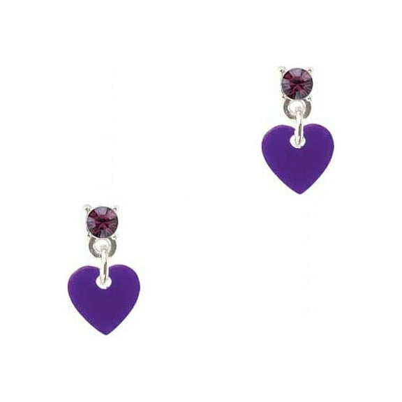 Acrylic 5/16" Purple Heart Purple Crystal Post Earrings