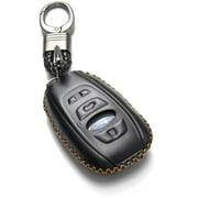 Vitodeco Leather key fob cover compatible for Subaru Forester, Impreza, Outback, WRX, BRZ, XV Crosstrek, Ascent 2014 - 2022 (4-Button, Black)