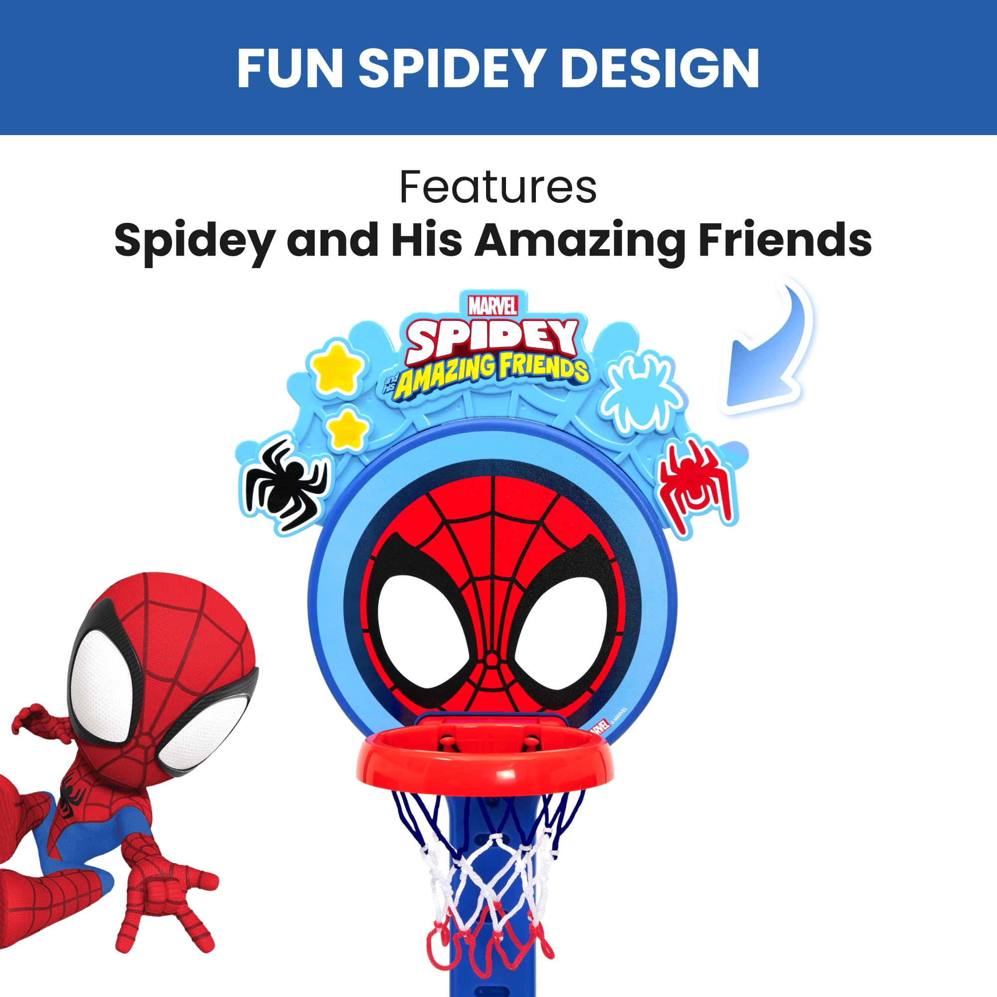 Marvel Spidey and His Amazing Friends Plastic Basketball Set by Delta Children – Includes Basketball-Hoop, 1 Basketball and Ball Pump