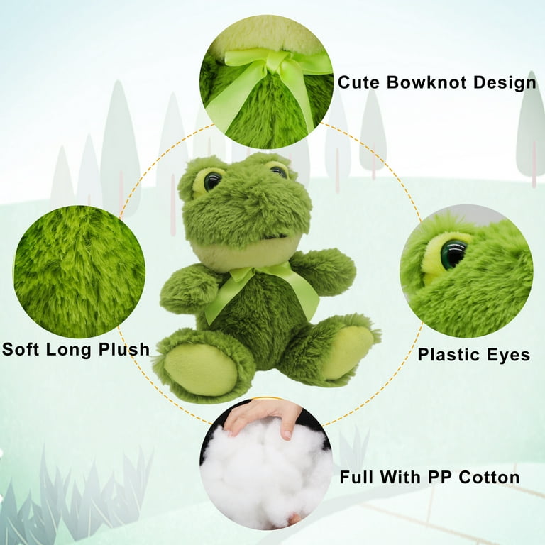 Soft Frog Plush Cute Frog Stuffed Animal with Bowknot Fluffy Frog Plush  Doll Plush Toy 