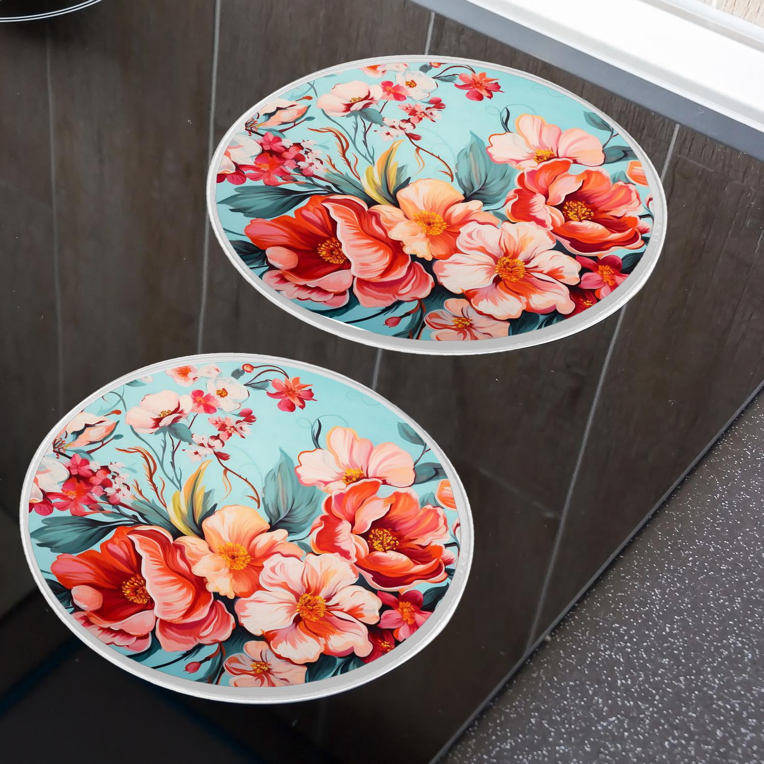 Metal Stove Burner Covers 4 Pcs Metal Round Stove Burner Covers 8Inch And 10Inch ,Beautiful Roses Floral pattern, for Home Decor Cooktop Decorative
