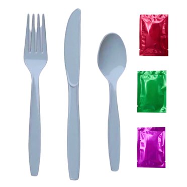 Set Posate Plastica Metallizzata Argentata - Riutilizzabili E Resistenti - Coltello, Forchetta, Cucchiaio - Foto 1