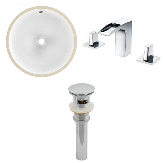 15.25-in. W CUPC Round Bathroom Undermount Sink Set In White - Chrome Hardware - Overflow Drain Incl. AI-13035