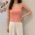 thumbnail image 2 of QIUOMBBP Womens Scoop Neck Tank Tops Slim Fit Square Neck Ribbed Sleeveless Shirts Summer Casual Loungewear Pink Free Size, 2 of 4