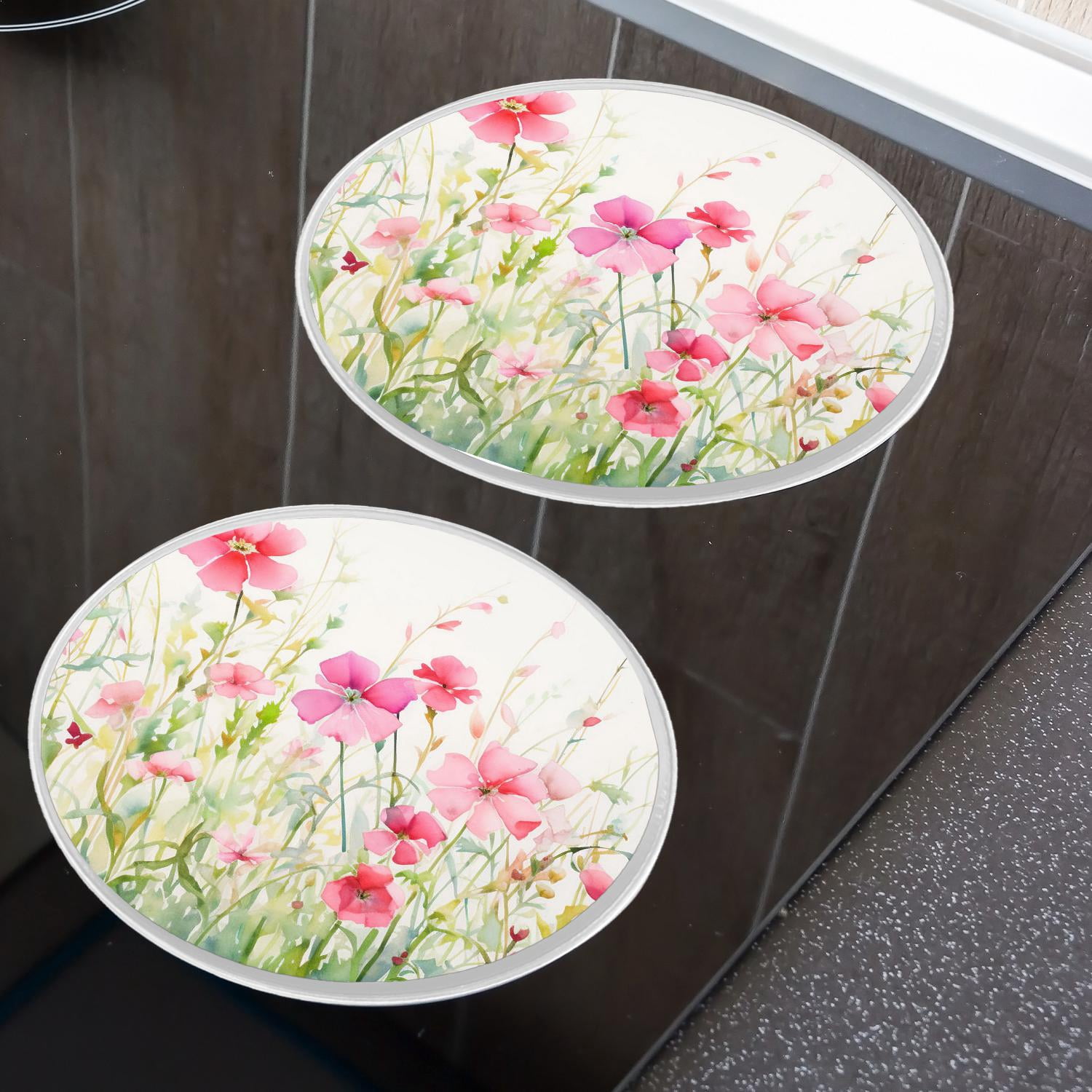 Round Stove Burner Covers 4 Pcs for Home Decor Cooktop Decorative ,Pink Flowers colorful, Metal Round Stove Burner Covers 8Inch And 10Inch