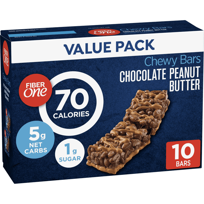 Fiber One 70 Calorie Chocolate Peanut Butter Bars, Snack, 10ct