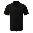 thumbnail image 3 of MRULIC mens shirts Male Casual Solid Top Shirt Double Pocket Short Sleeve Elegant Turn-Down Collar Shirt Button Formal Shirt Men Shirts Black + L, 3 of 7