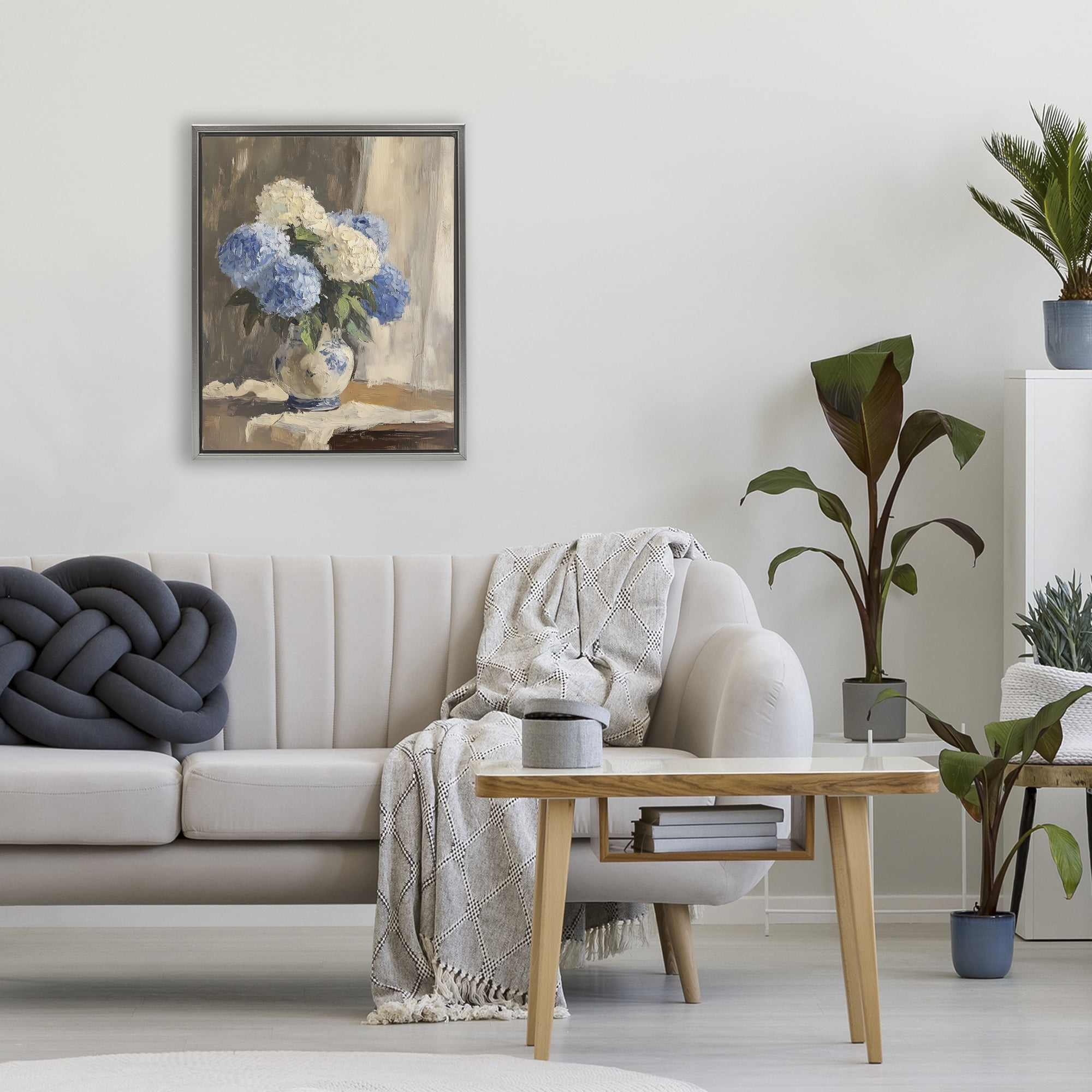 Stupell Industries Vintage Hydrangea in Ceramic Vase Gray Framed Floater Canvas Wall Art, design by LSR Design Studio