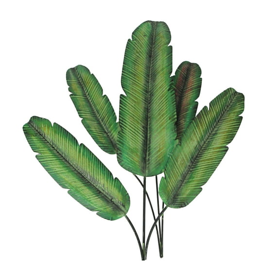 Zeckos Green Metal Banana Leaf Hanging Tropical Wall Décor 20 inch