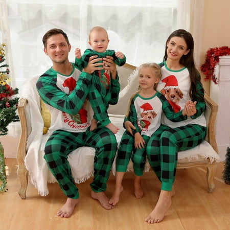 

Popvcly Christmas Family Matching Pajamas Parent-child Set Long Sleeves Plaid Pjs Set for Women Men Kids Family Holiday Sleepwear