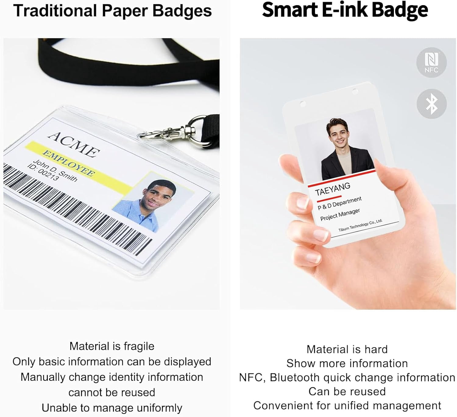 Tiburn 4.0 E-Ink Smart Badge Holder NFC Bluetooth Editable 4-Color Display Reusable Digital Name Tag iOS Only 1 Pack
