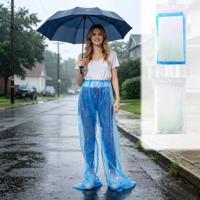 TTJ Disposable Rain Pants with Built In Boot Waterproof Plastic Pant Shoe Cover for Outdoor Cycling Gardening Fishing Or Camping Wet Weather Protection