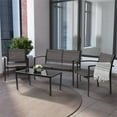 thumbnail image 4 of CorLiving 4 Piece Patio Conversation Set with Loveseat, Single Chairs and Glass Tabletop, Outdoor Furniture without Cushions for Small Spaces - Cushionless Patio Furniture Sets, Grey, 4 of 10