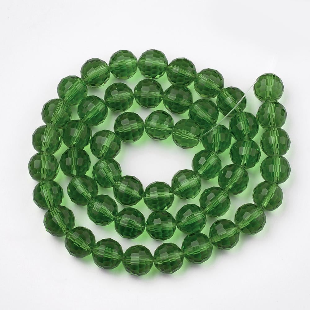 10strands Transparent Glass Bead Strands Faceted(96 Facets) Round Spring Green 8mm Hole: 1mm about 72pcs/strand 21.8 inch