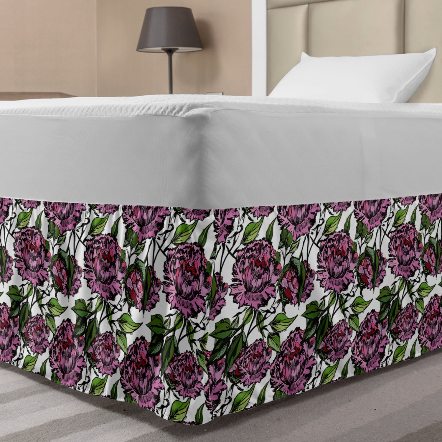 Ambesonne Sketch Floral Bedskirt Elastic Wrap Around Skirt Gathered Design 