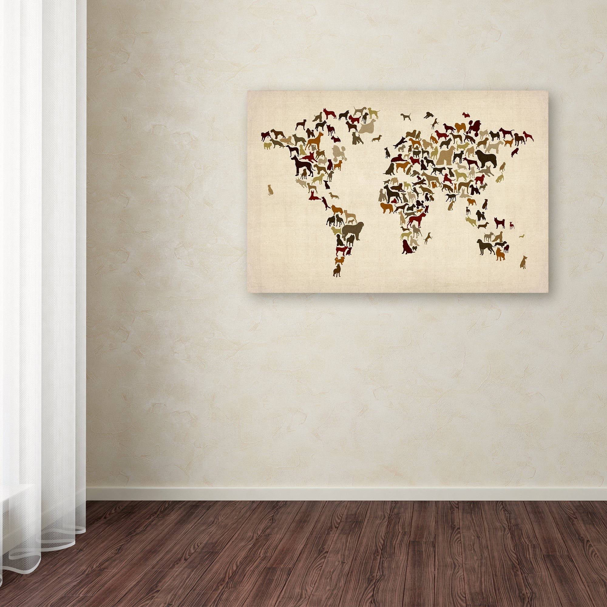 Trademark Fine Art "World Map of Dogs" Canvas Art by Michael Tompsett