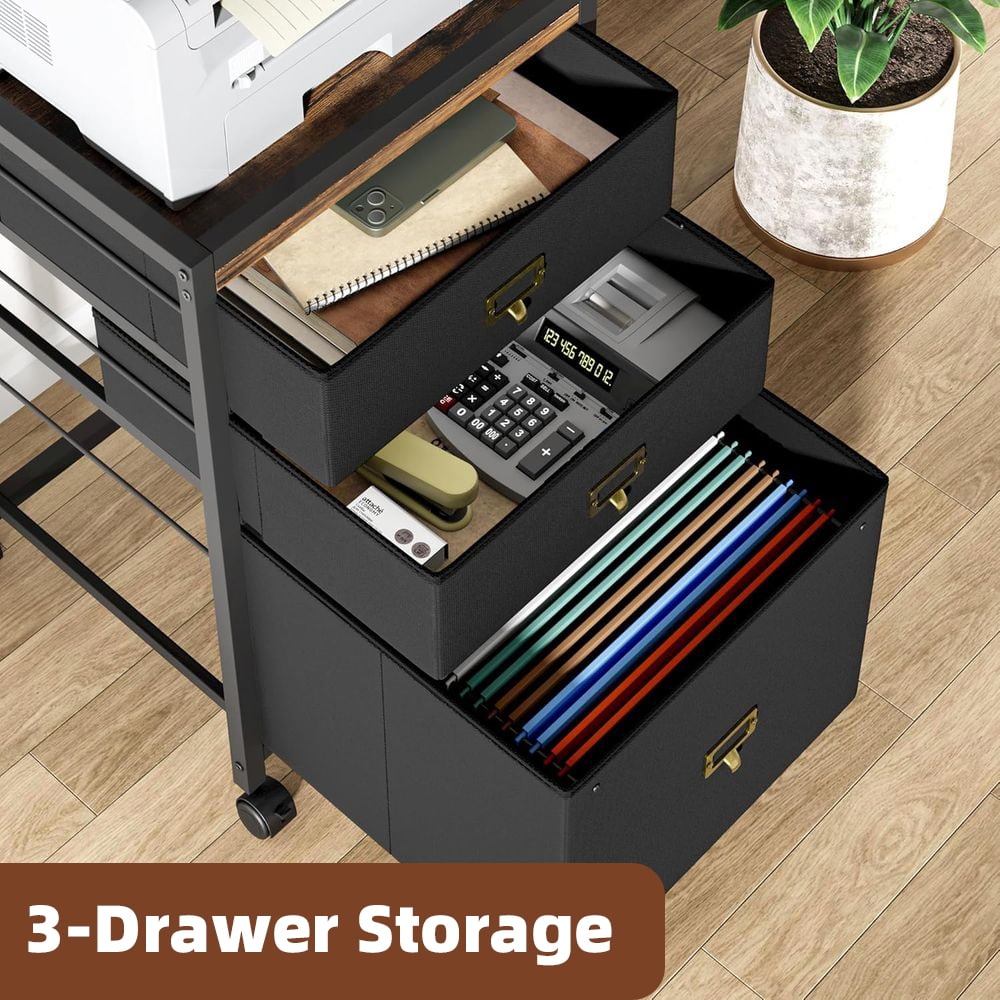 MIDOQIN 3 Drawers Mobile File Cabinet, Rolling Filing Cabinet Fits Letter Size or A4 Fabric Printer Stand, Small Storage Cabinet Under Desk for Home Office