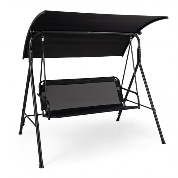 Costway 3-Seat Patio Swing Chair with Adjustable Canopy, 800 lbs Heavy-Duty Metal Frame Black