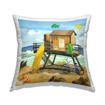 Stupell Industries Lifeguard Hut Ocean Waves Square Decorative Printed Throw Pillow, 18 x 18