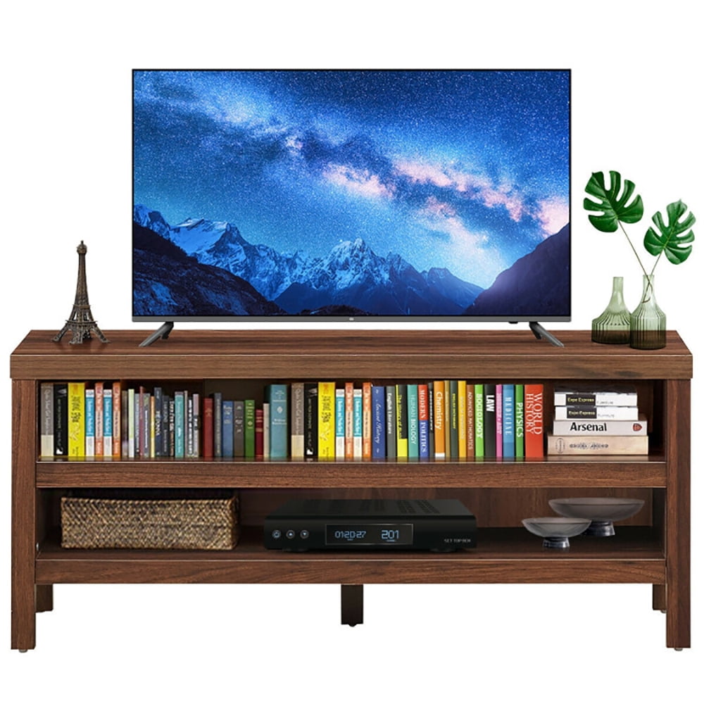 Finihen TV Stand, TV Cabinet, 3-Tier TV Stand Console Cabinet for TV's up to 45 Inch with Storage Shelves, Media Entertainment Center with Storage, for Living Room, Bedroom, Walnut
