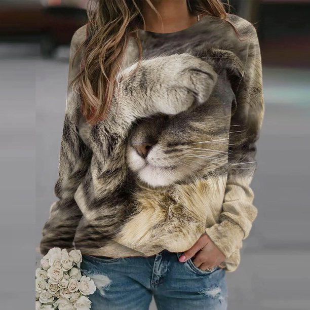 Pntutb Mujer Camisas Gráfico Impreso Manga Larga Cuello Redondo Sudadera Pullover Tops Cómodos Pntutb Pntutb-5540