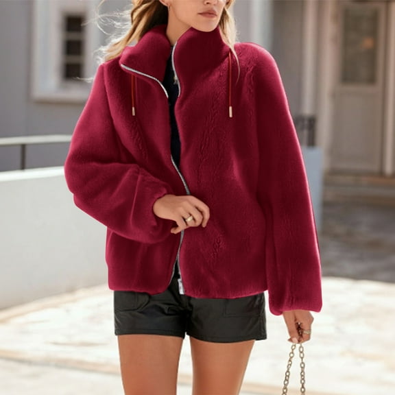 TrdSipl Fleece Zip Up Jacket Women with Pockets Plus Size Long Sherpa Coats Double-Sided Fleece Fuzzy Jackets Thickened Thermal Teddy Coat
