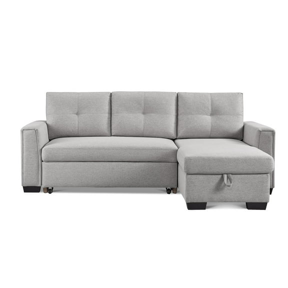 HomeStock Renaissance Revival Tufted Sectional Chaise Sofa Sleeper with Storage in Light Grey