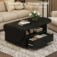 thumbnail image 4 of IBF Black Coffee Table with Drawer, Oval Foldable Center Table with Storage, Modern Wood Living Room Table with Wheels, Multifunctional Extendable Tea Table for Home Bedroom Office, Black Oak,, 4 of 18