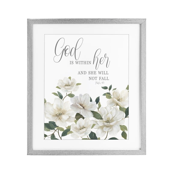 Stupell Industries Cottage God Is Within Her Gray Framed Print Under Glass, 17 x 21, by Nan