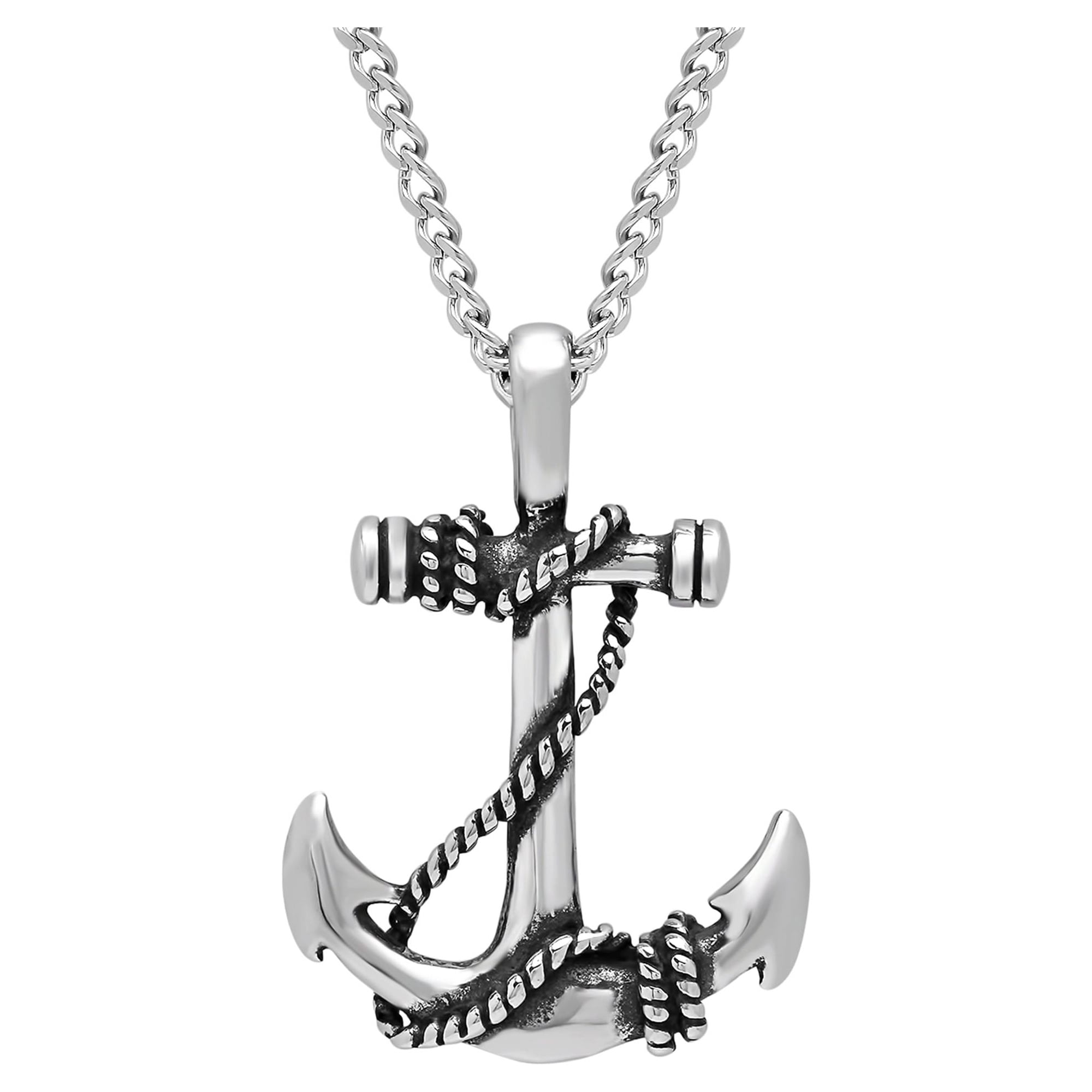 Believe by Brilliance Men's Stainless Steel Roped Anchor Pendant Necklace