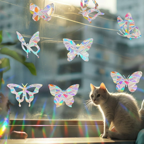 EXHUMKY Sliding Glass Door Decals Simple Design Light Refraction 6Pcs 11.8X7.9In